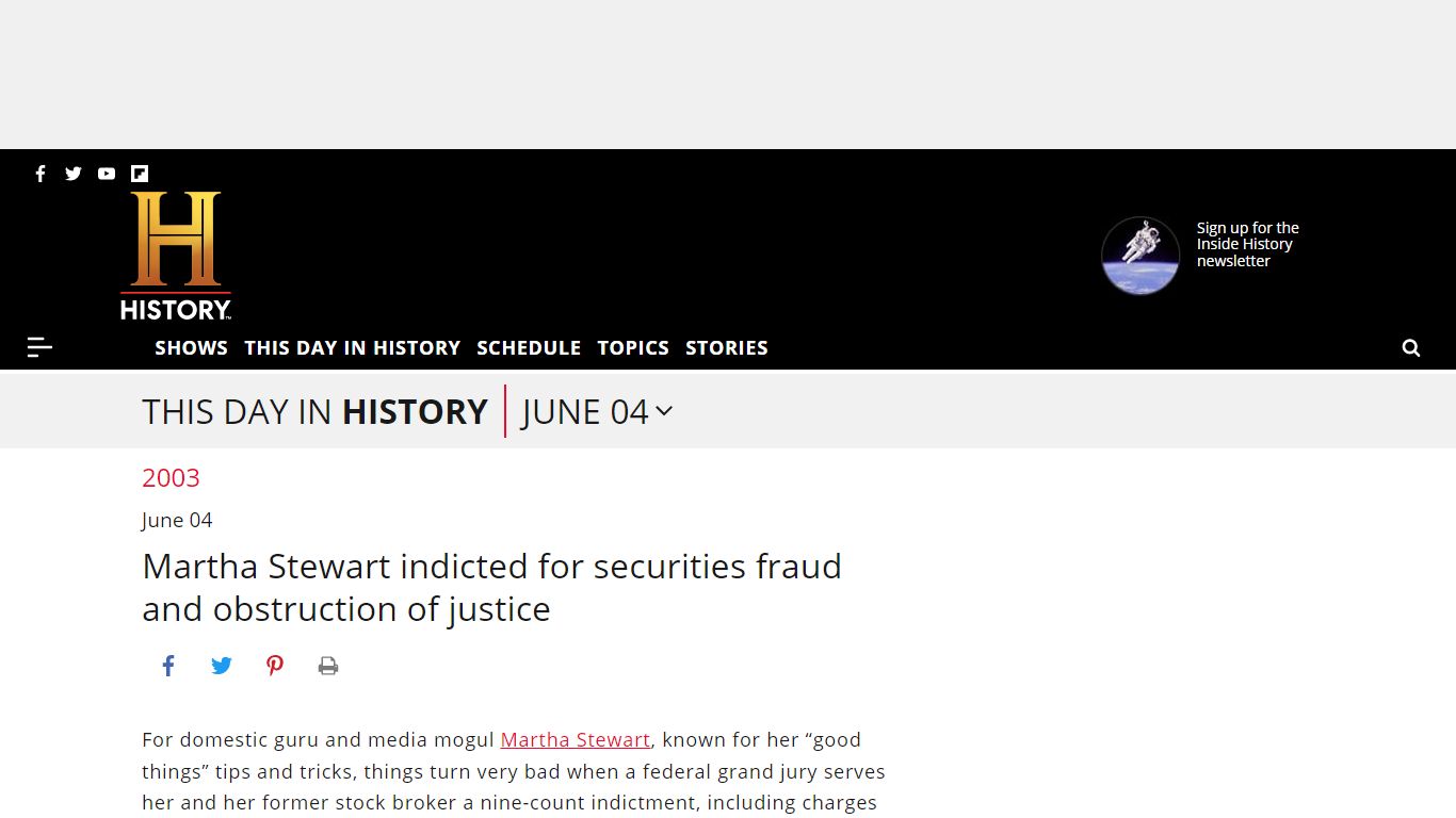 Martha Stewart indicted for securities fraud and obstruction ... - HISTORY